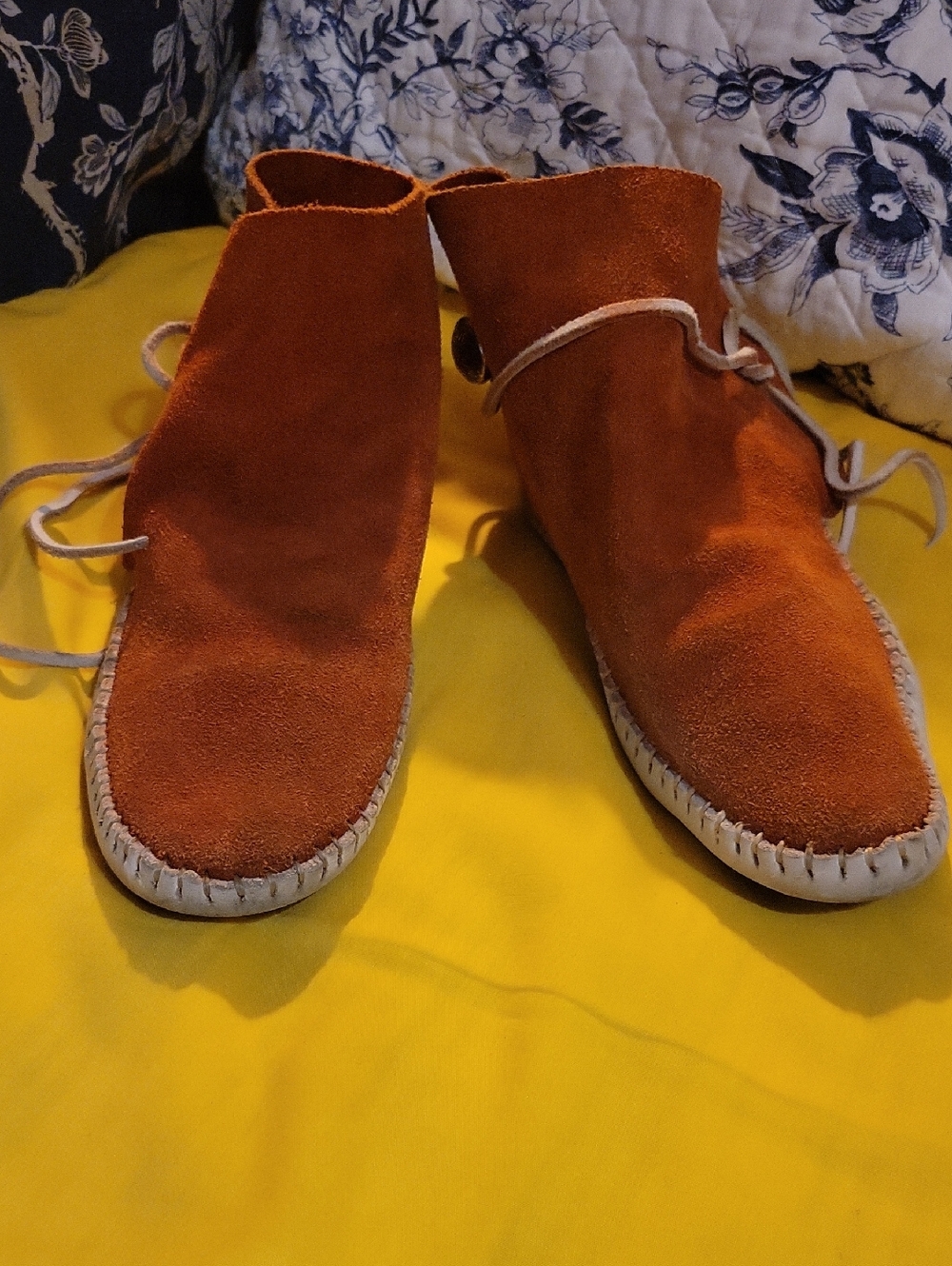 Handmade Leather Suede Booties w Button, White Leather Barefoot Sole, Size9
